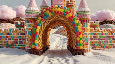 Detailed candy castle archway with gumdrop patterns