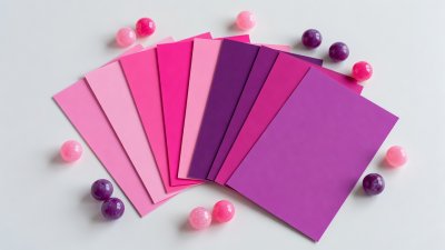 Swatches of candy pink and grape purple colour samples