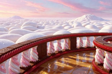 Candy castle balcony overlooking the marshmallow horizon