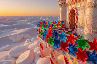 High candy castle balcony overlooking the marshmallow dunes