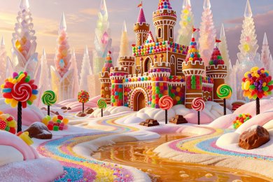 Candy castle realm with towering sugar spires