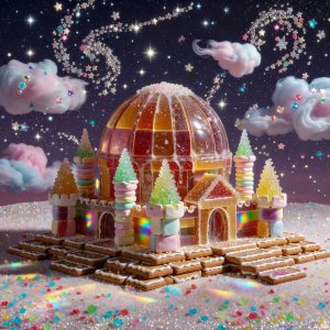 Glazed candy castle dome under a starlit sweet sky
