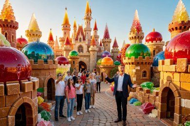 Castle district with glazed candy domes and sugar towers