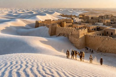 Sugar dune frontier with dunes beyond the city walls