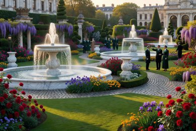 Lush candy garden district with syrup fountains